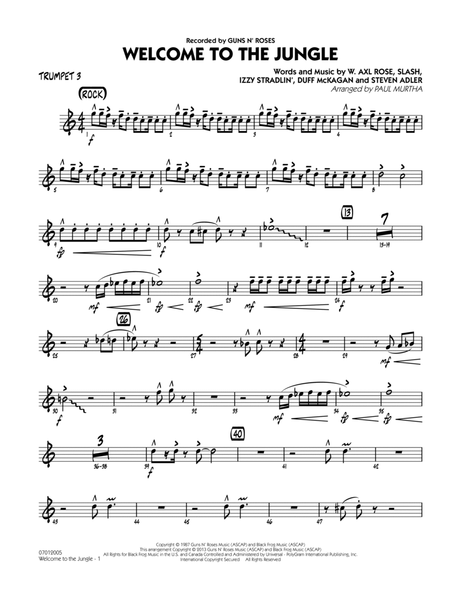Welcome to the Jungle - Trumpet 3 Jazz Ensemble scores gallery preview page 1