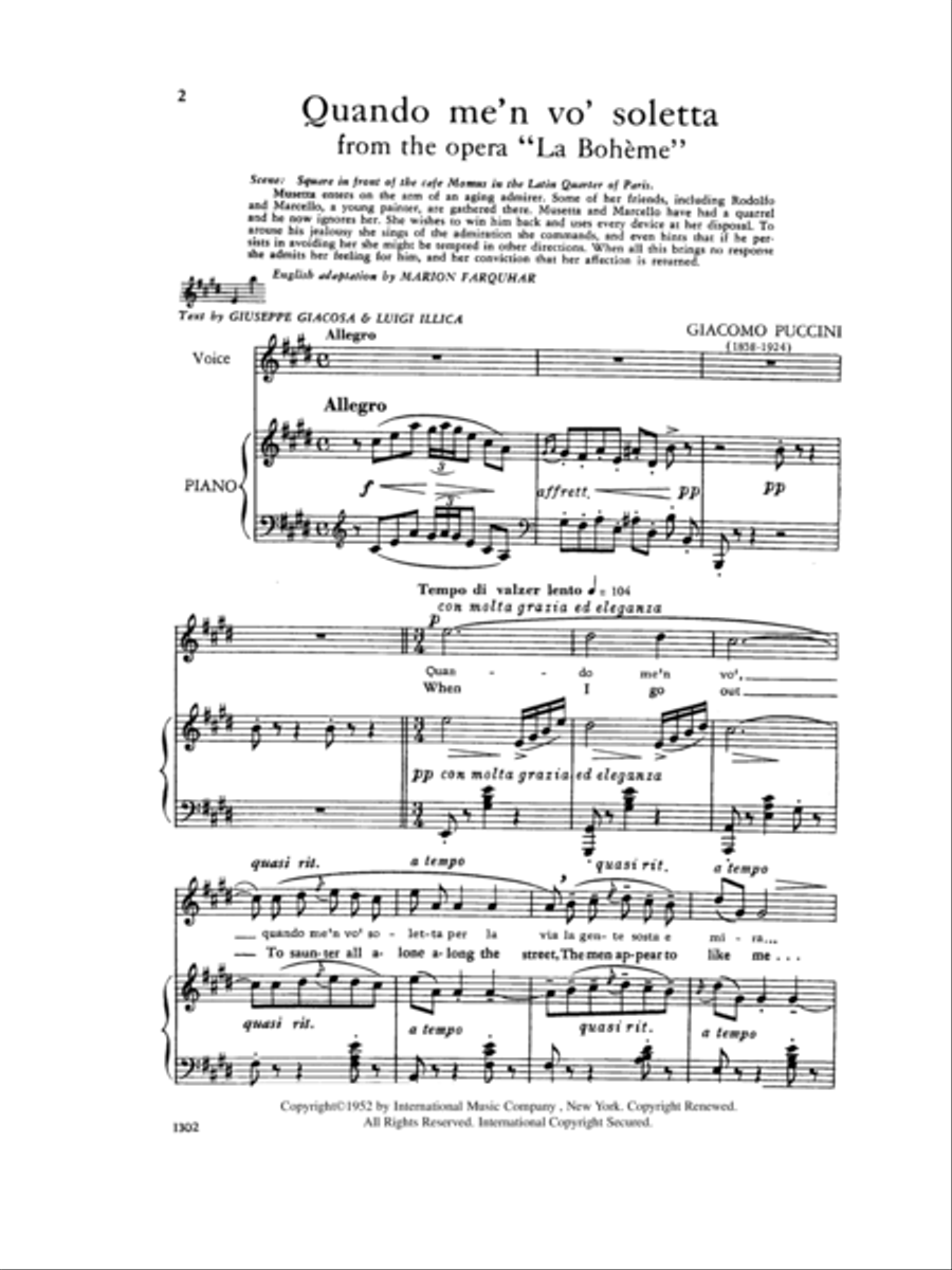 Quando M'En Vo (Musetta'S Waltz) From La Boheme (I. & E.) (S.) Soprano Voice scores gallery preview page 2