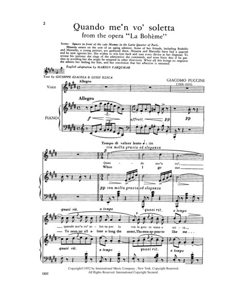 Quando M'En Vo (Musetta'S Waltz) From La Boheme (I. & E.) (S.)