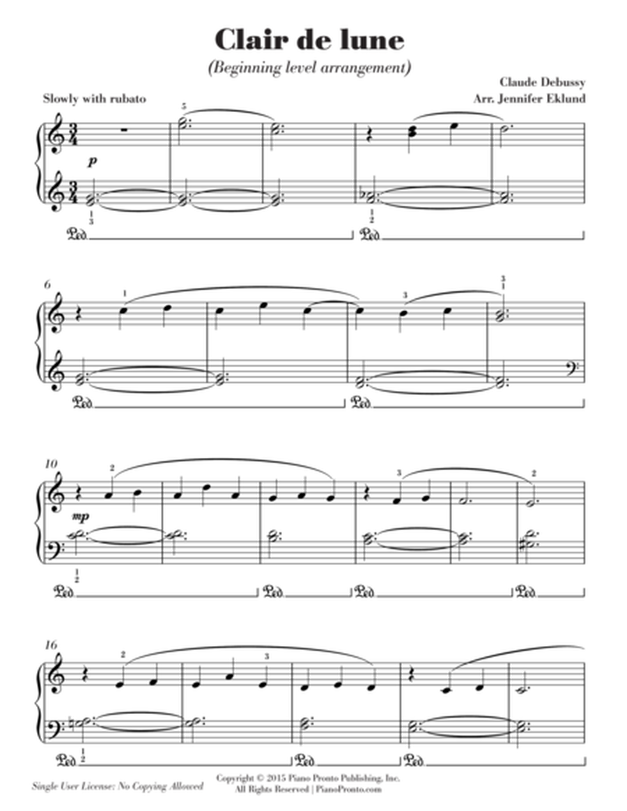 Clair de lune - Easy Piano Versions