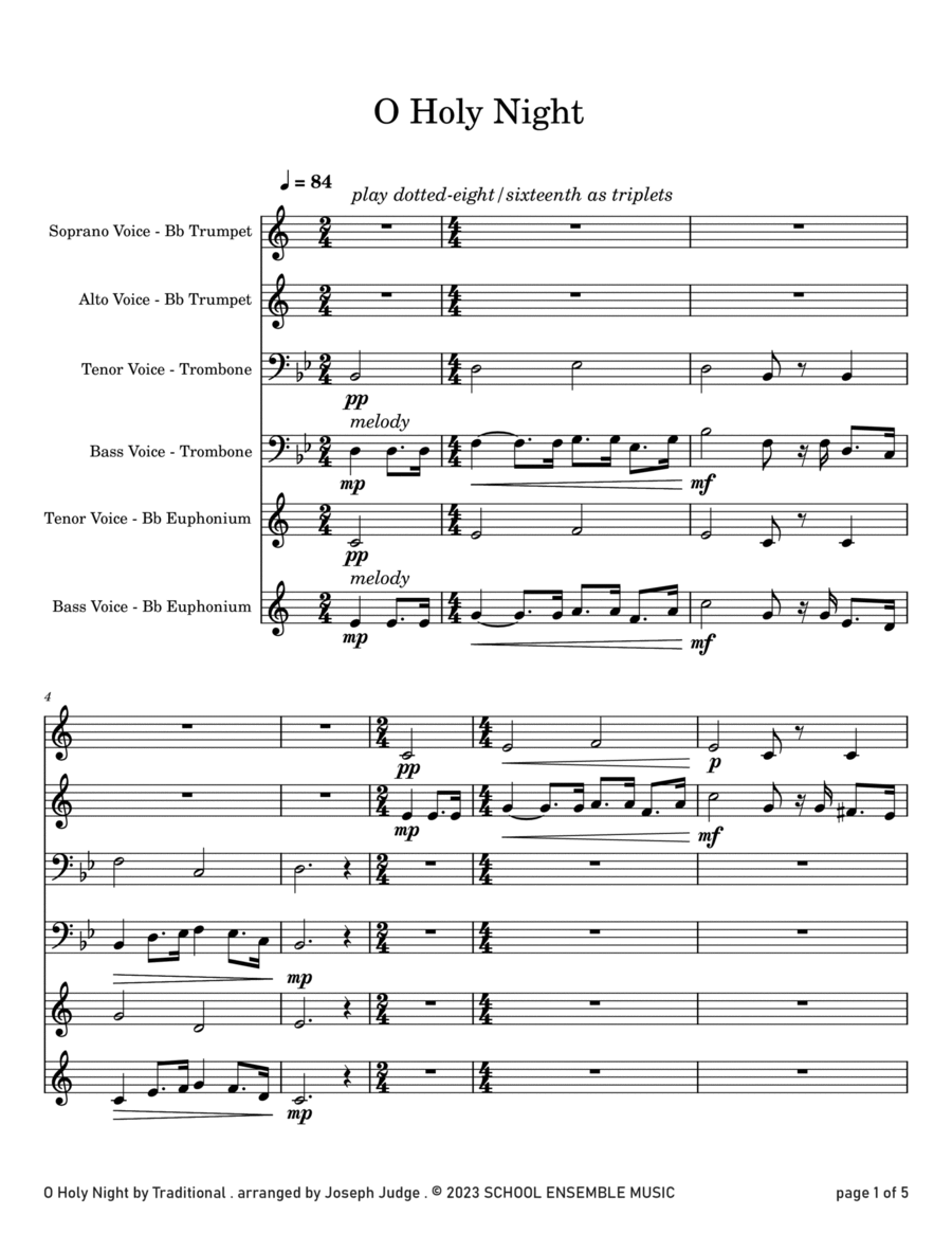 O Holy Night for Brass Quartet in Schools Brass Quartet scores gallery preview page 1