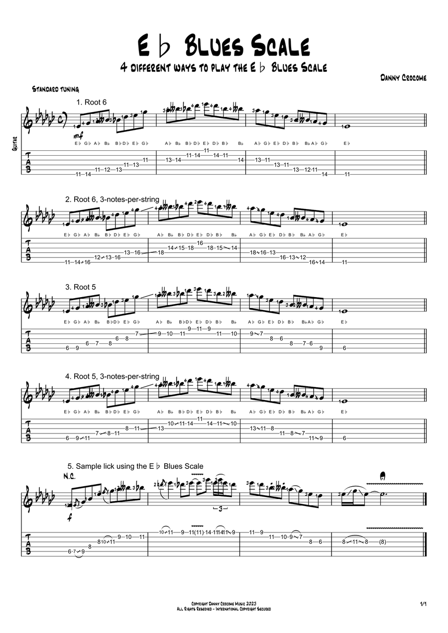 Eb Blues Scale (4 Ways to Play) Electric Guitar scores gallery preview page 1