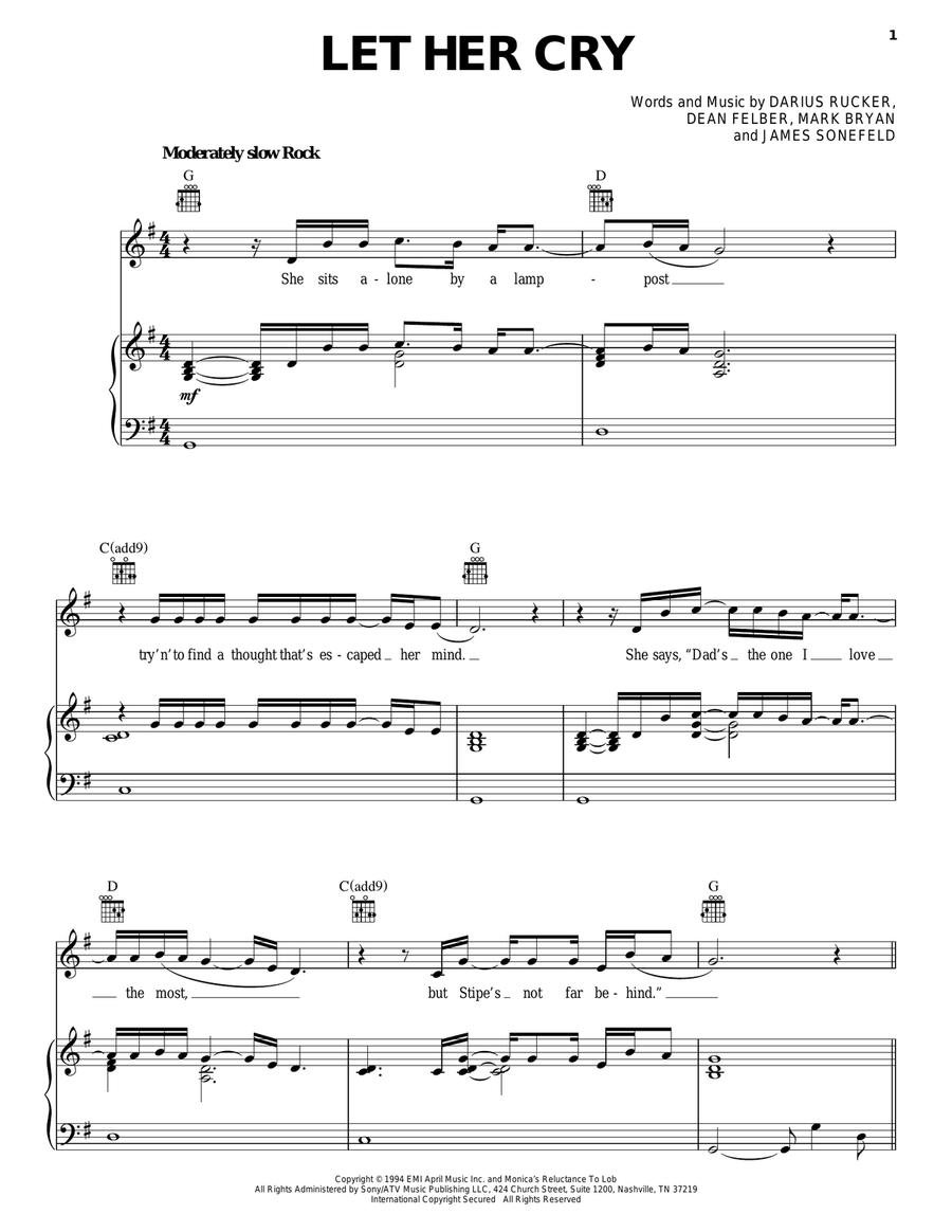Let Her Cry Piano, Vocal, Guitar scores gallery preview page 1
