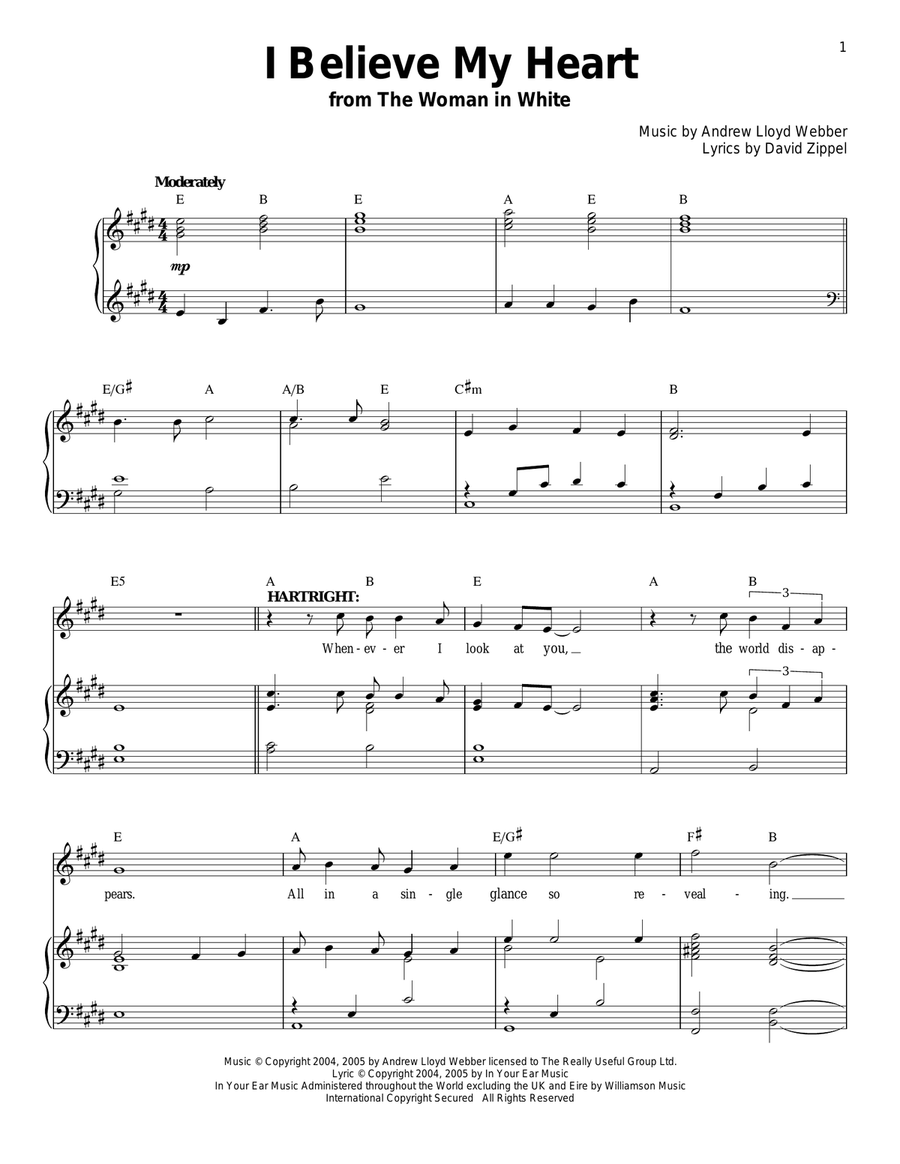 I Believe My Heart (from The Woman In White) Piano, Vocal scores gallery preview page 1