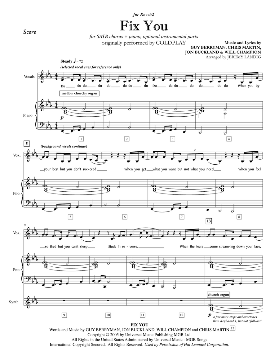 Fix You 4-Part scores gallery preview page 1