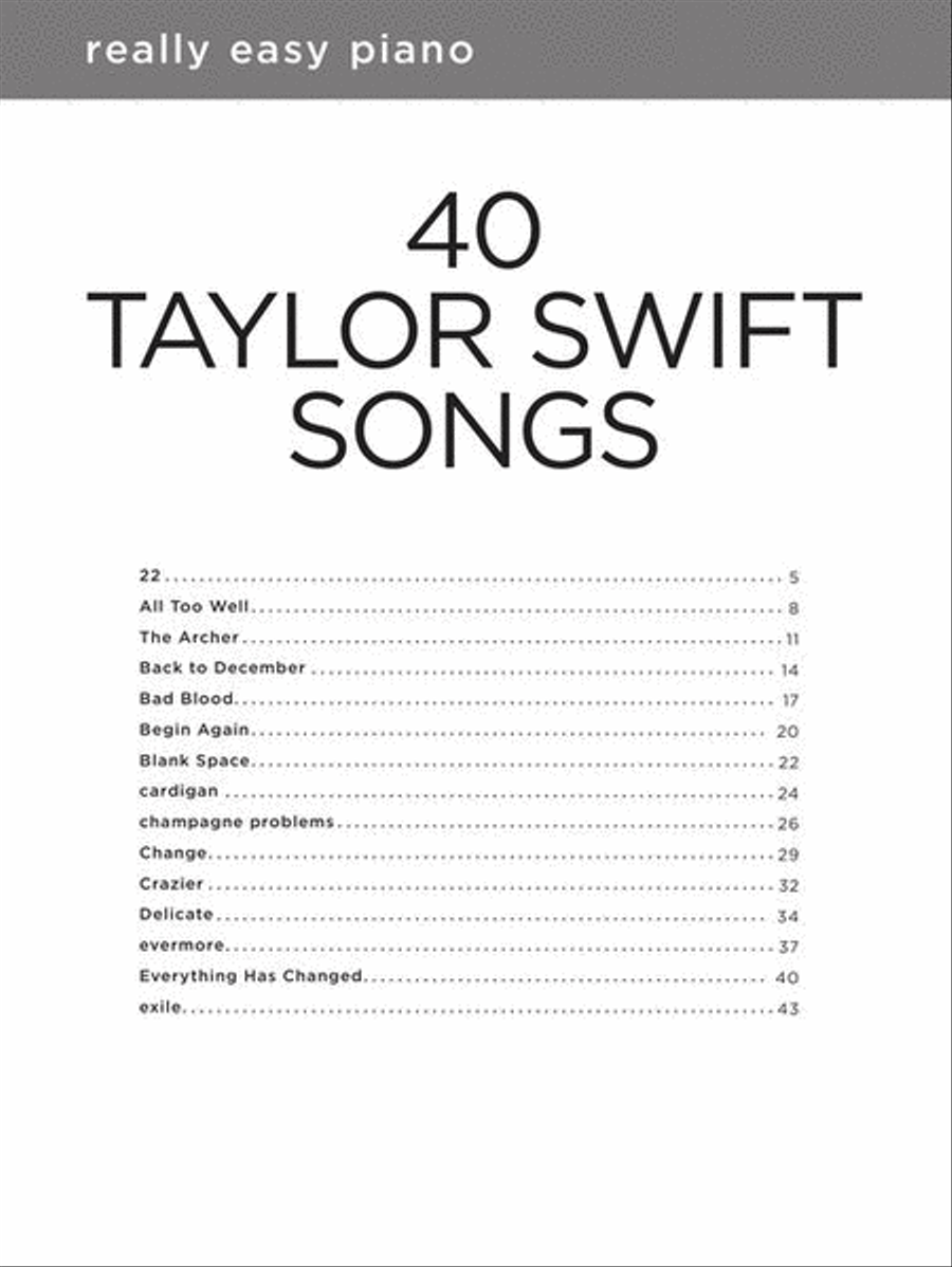 40 Taylor Swift Songs Easy Piano scores gallery preview page 3