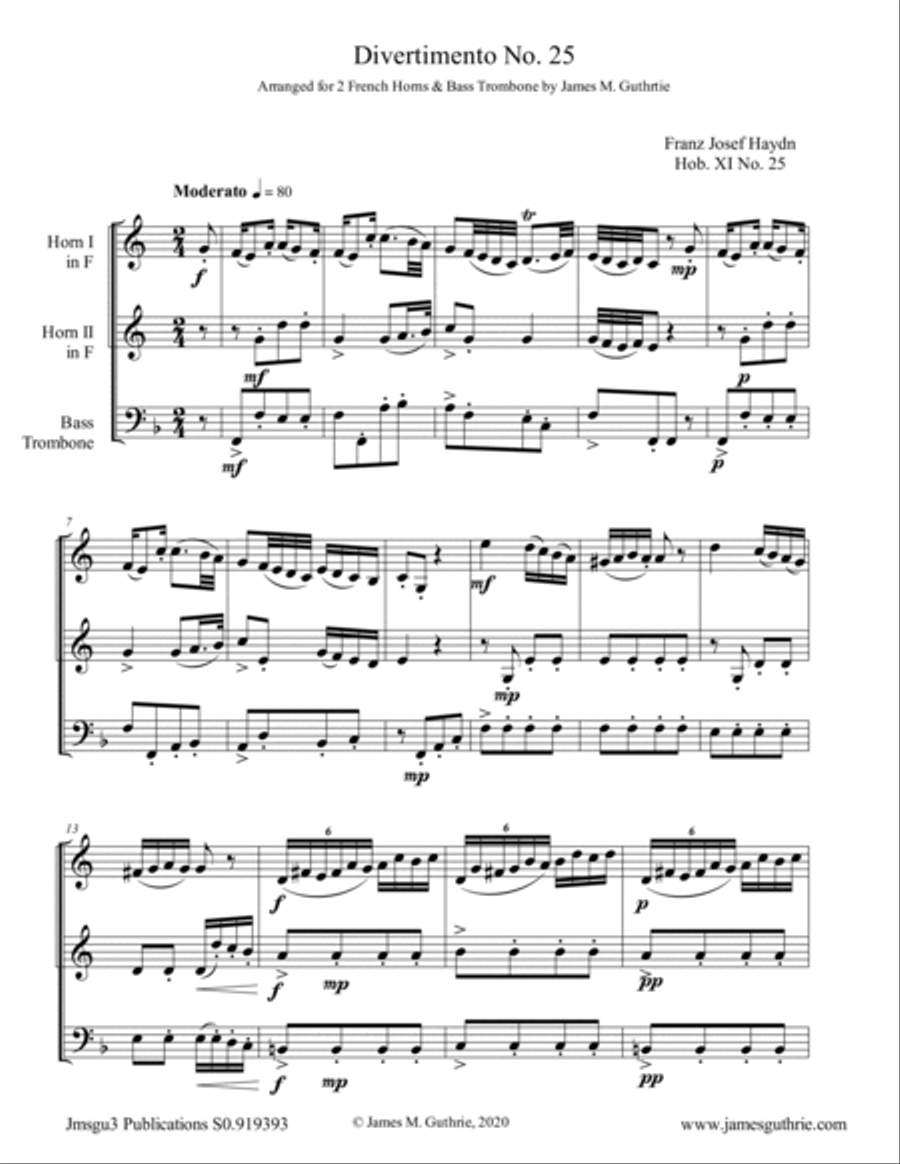 Haydn: Three Brass Trios Brass Trio scores gallery preview page 1