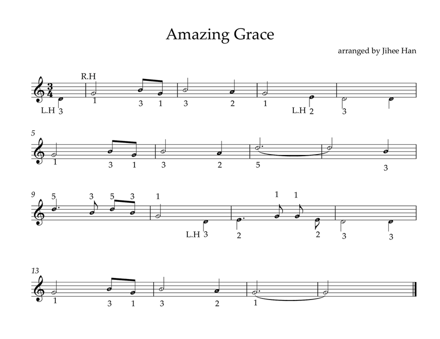 Amazing Grace for easy piano (melody only) Easy Piano scores gallery preview page 1