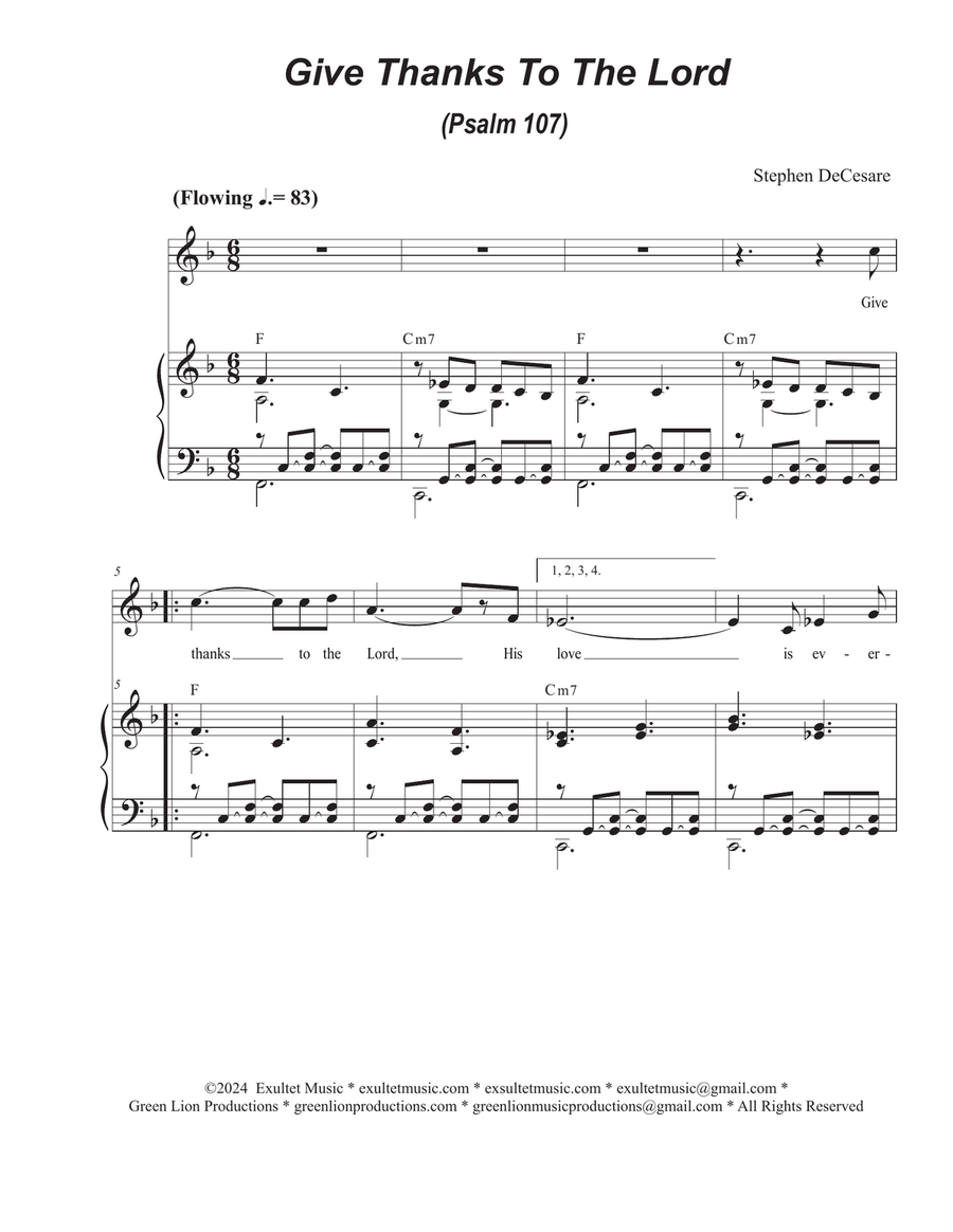 Give Thanks To The Lord (Psalm 107) (Vocal solo) Piano, Vocal scores gallery preview page 1