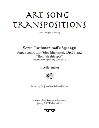 Book cover for RACHMANINOFF: Здесь хорошо, Op. 21 no. 7 (transposed to A-flat major, "How fair this spot")