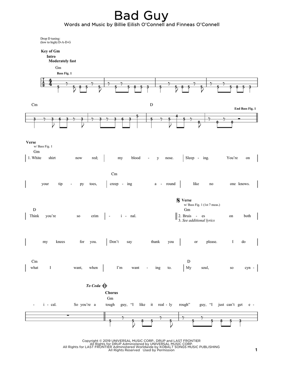 Bad Guy Bass Guitar scores gallery preview page 1