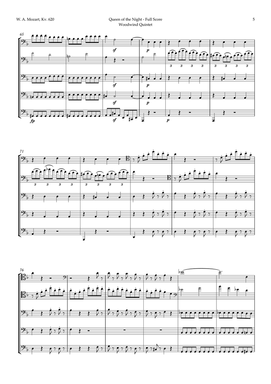 Queen of the Night Aria by Mozart for Trombone Quintet Brass Quintet scores gallery preview page 5