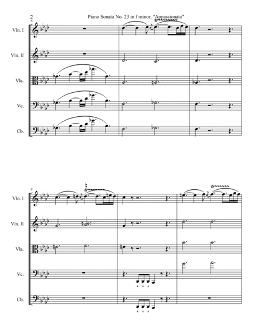 Appassionata Sonata, Movement 1 String Orchestra scores gallery preview page 2
