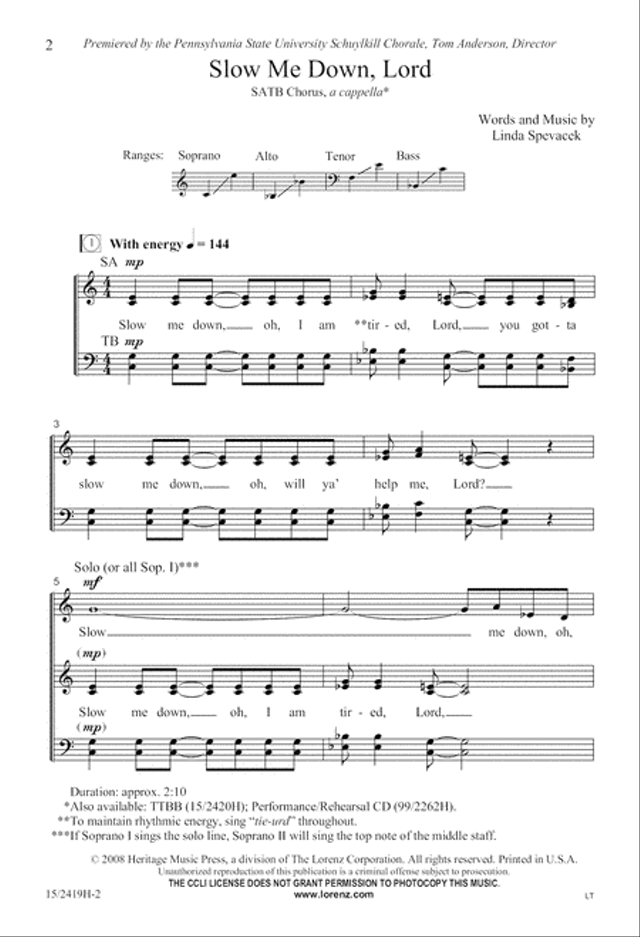 Slow Me Down, Lord Slow Me Down, Lord 4-Part scores gallery preview page 2