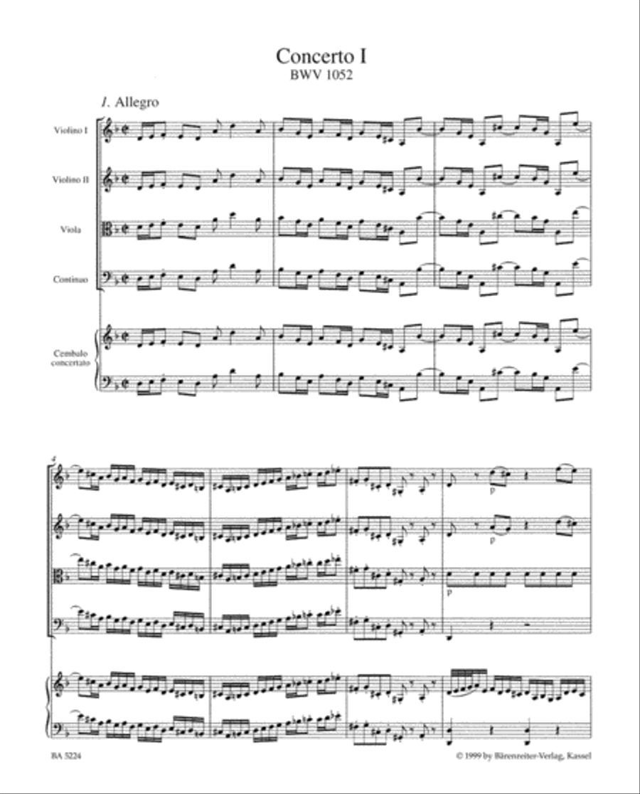 Concerto for Harpsichord and Strings Nr. 1 D minor BWV 1052 Harpsichord scores gallery preview page 2