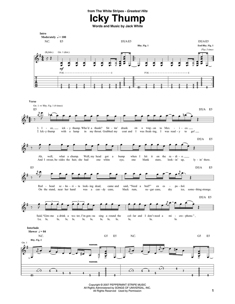Icky Thump Guitar Tablature scores gallery preview page 1