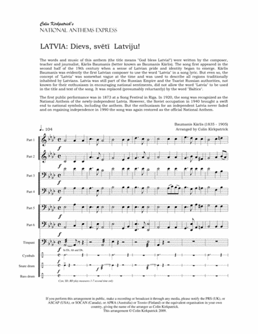 Latvia National Anthem: Dievs, svētī Latviju! image number null