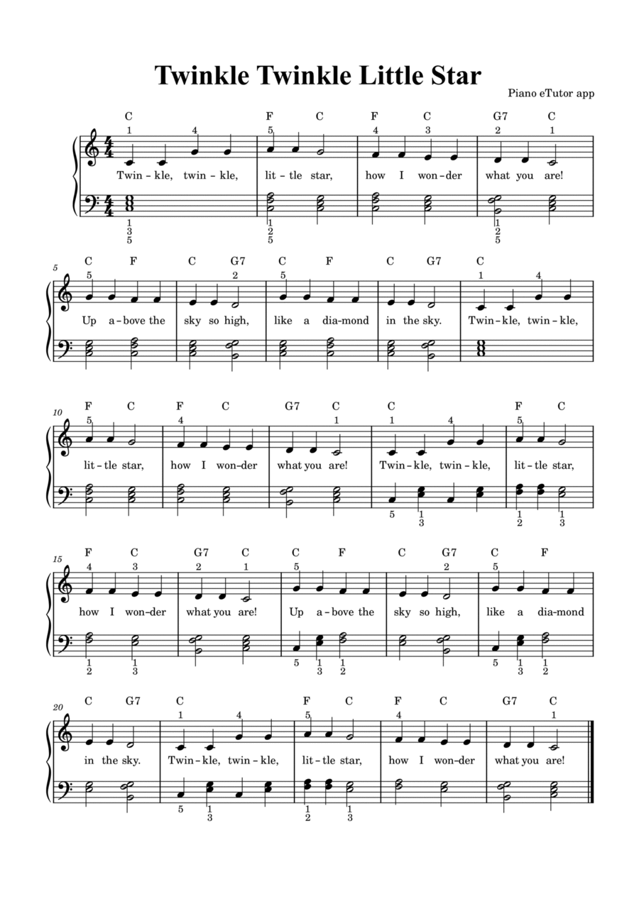 Twinkle Twinkle Little Star Free Sheet Music for Piano