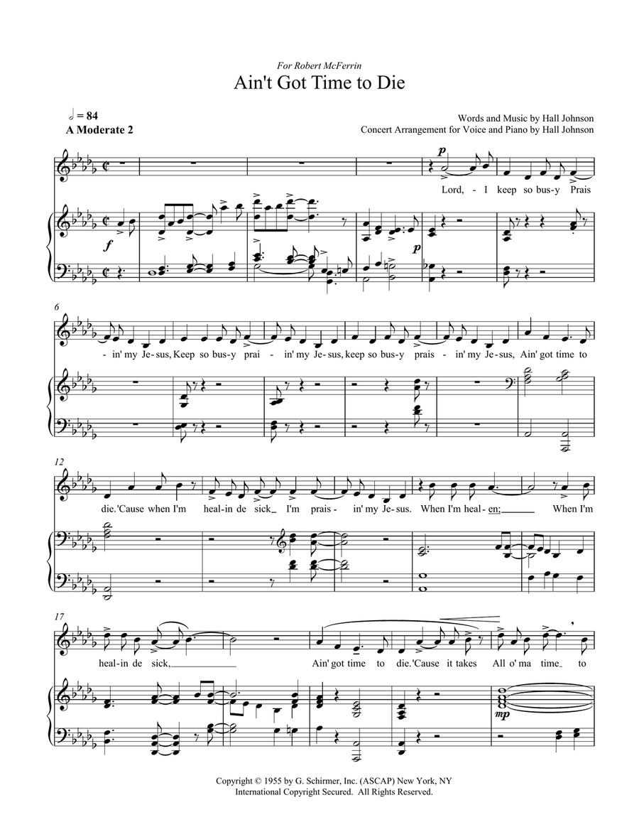 Ain't Got Time to Die (D-flat) Piano, Vocal scores gallery preview page 1
