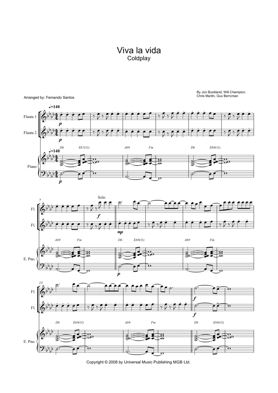 Viva La Vida Flute Duet scores gallery preview page 1