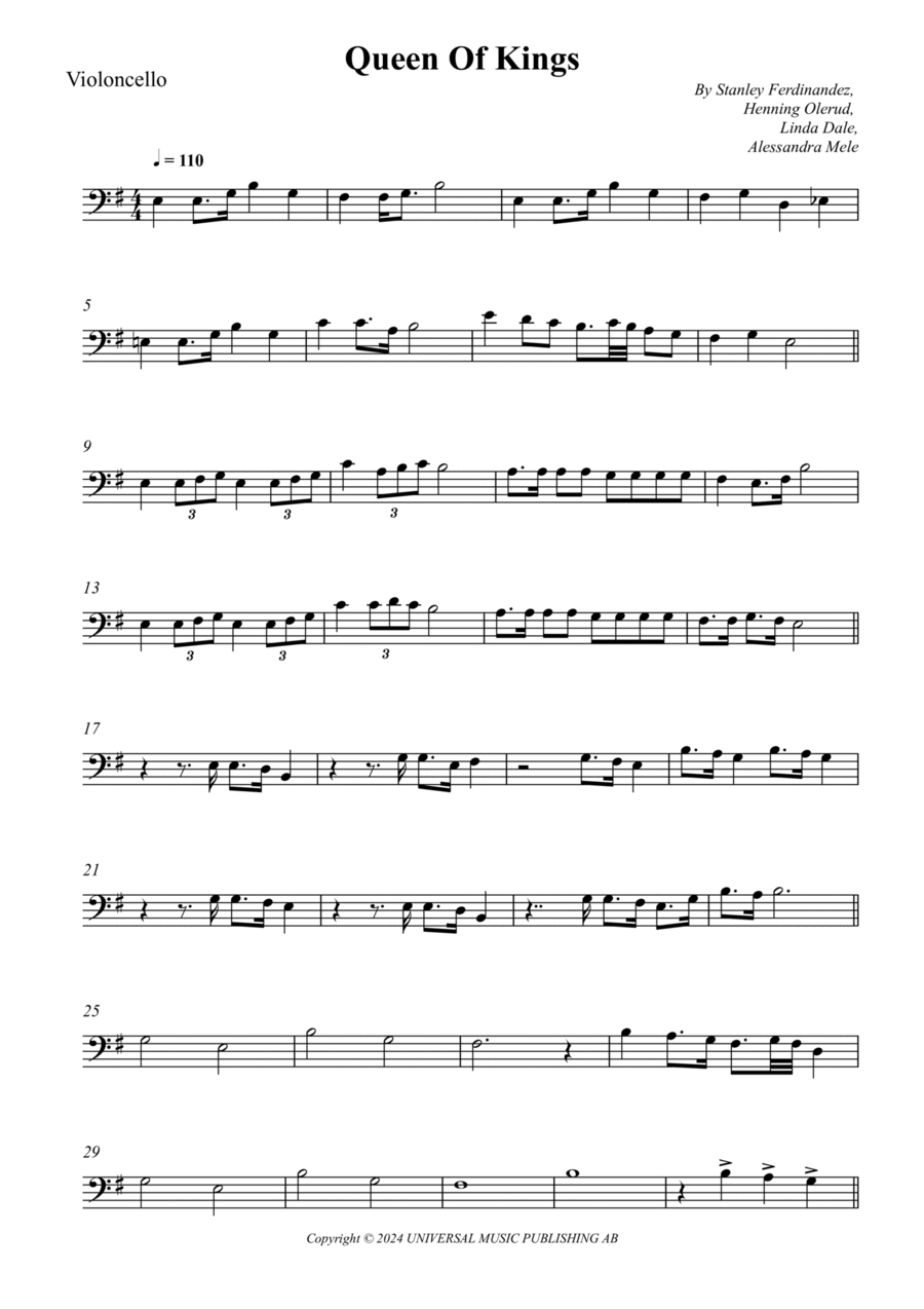 Queen Of Kings Queen Of Kings Cello Solo scores gallery preview page 1
