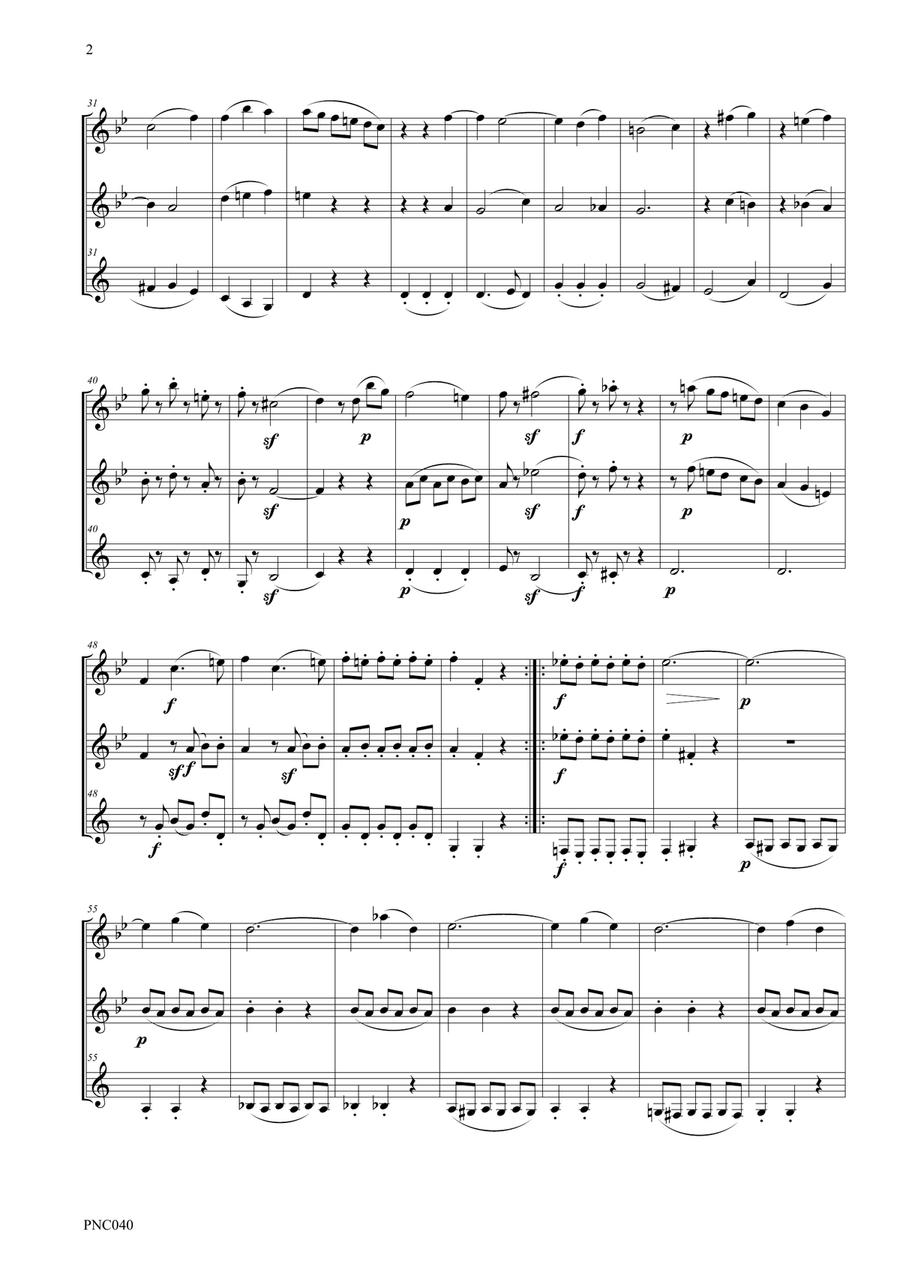 MOZART DIVERTIMENTO FOR FLUTE, OBOE & CLARINET K. Anh. 229 No. 1in Bb Woodwind Trio scores gallery preview page 2