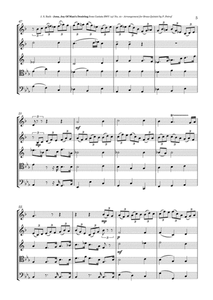 J. S. Bach - "Jesu, Joy Of Man's Desiring" from Cantata BWV 147 No.10 - Brass Quintet, score and parts image number null
