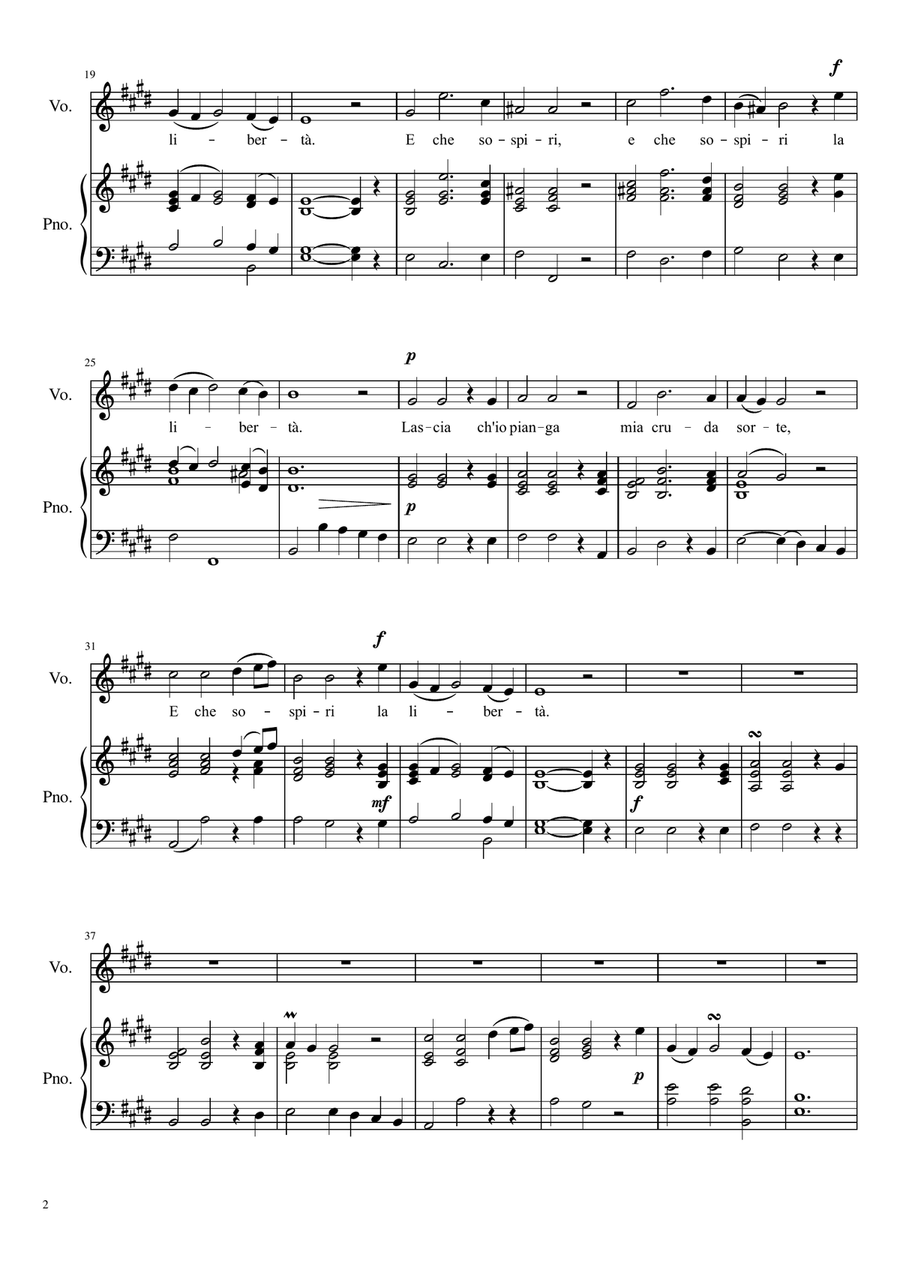 Lascia ch'io pianga - E Major Voice Solo scores gallery preview page 3