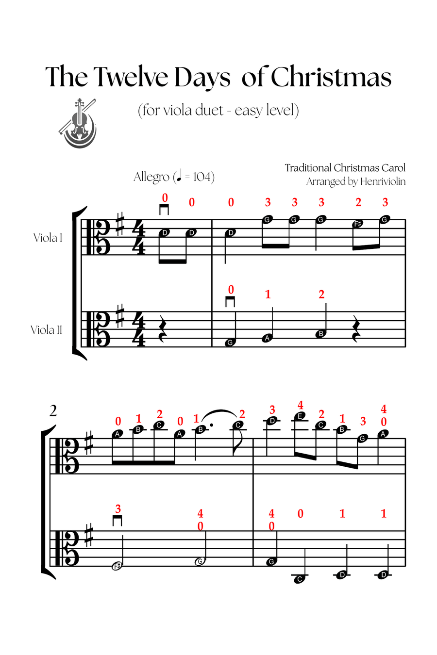 The Twelve Days of Christmas (VIOLA DUET - EASY LEVEL) String Duet scores gallery preview page 2