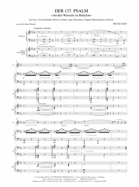 Der 137. Psalm - "An den Wassern zu Babylon" (German text by J.G. Herder) for Voice, Women’s Choir (SSAA), Violin, Harp, Piano and Organ (Harmonium) ad libitum