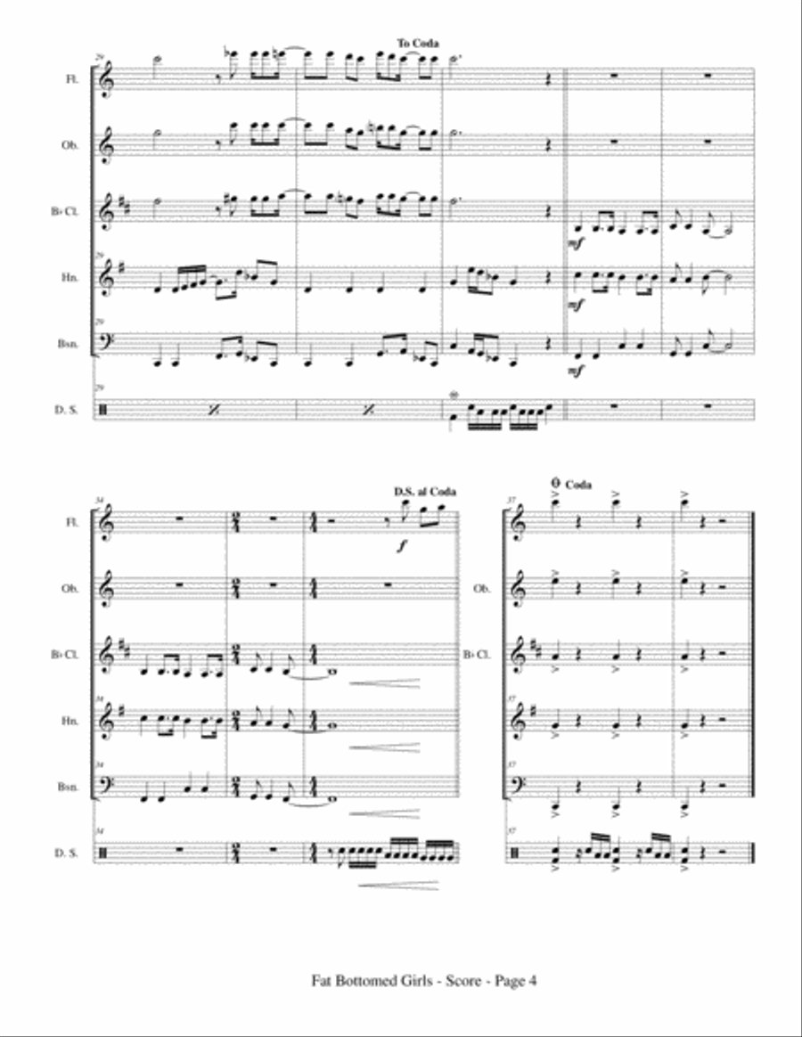 Fat Bottomed Girls Woodwind Quintet scores gallery preview page 6
