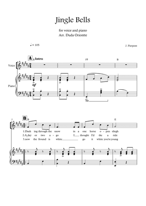 Jingle Bells (B major - one voice - with chords)