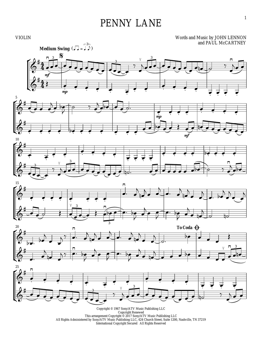 Penny Lane Penny Lane String Duet scores gallery preview page 1