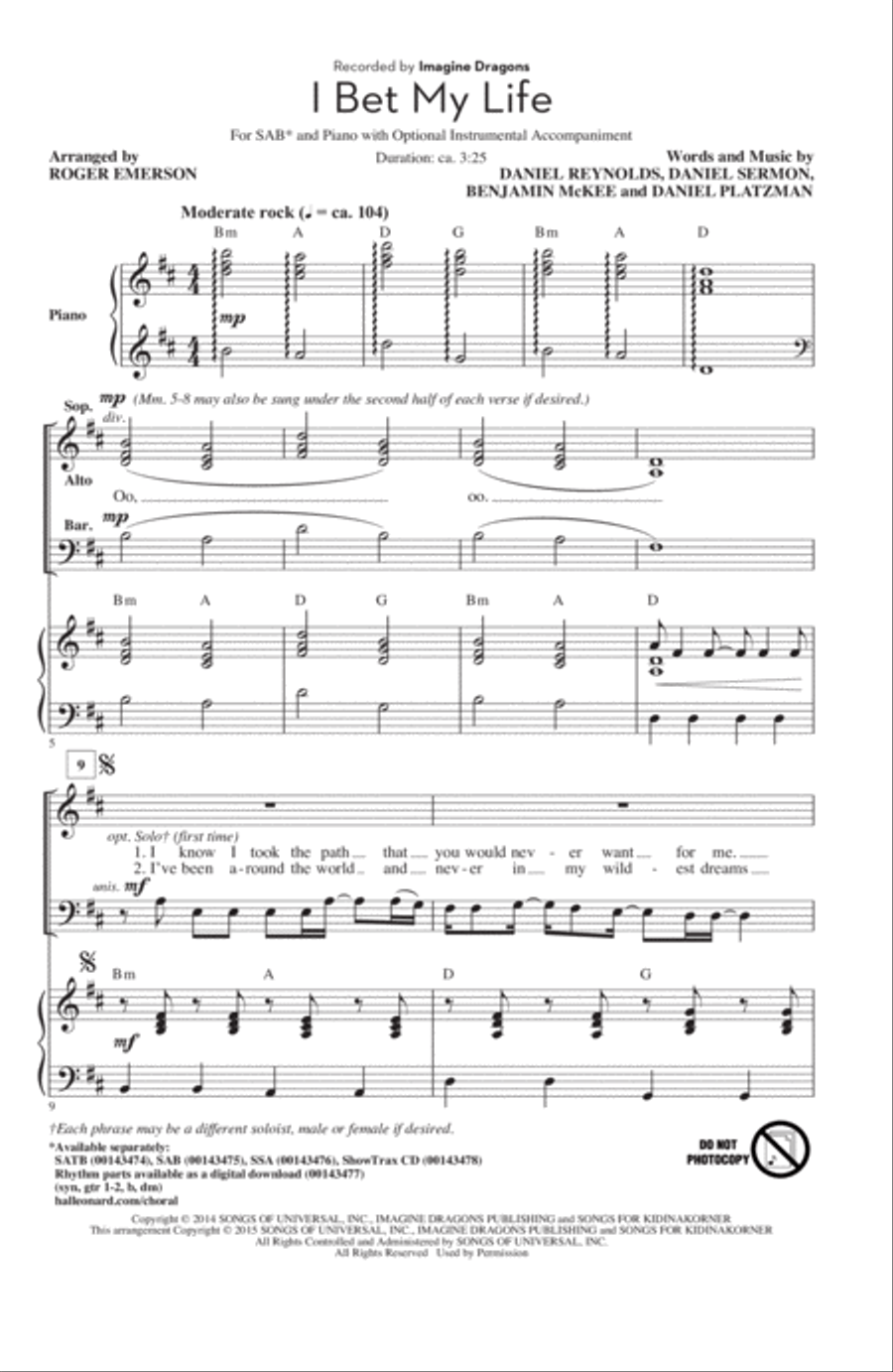 I Bet My Life 3-Part scores gallery preview page 1