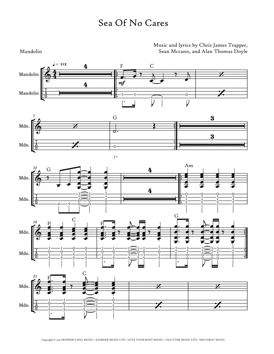 Sea Of No Cares Mandolin scores gallery preview page 1