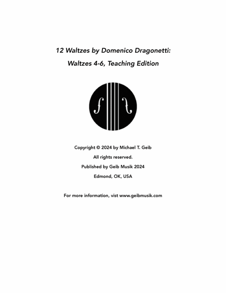 12 Waltzes by Domenico Dragonetti: Waltzes 4-6, Teaching Edition