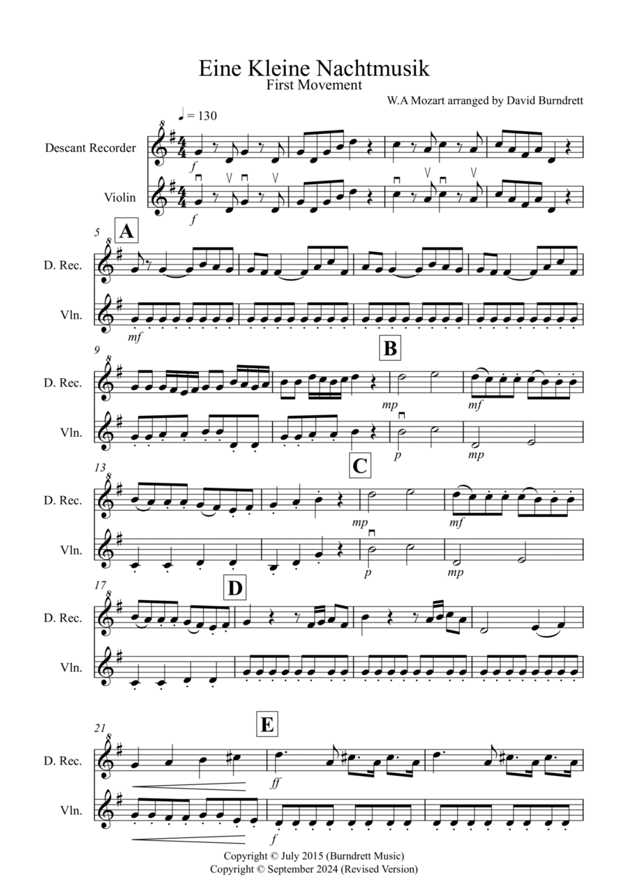Book cover for Eine Kleine (1st Movement) for Descant Recorder and Violin Duet