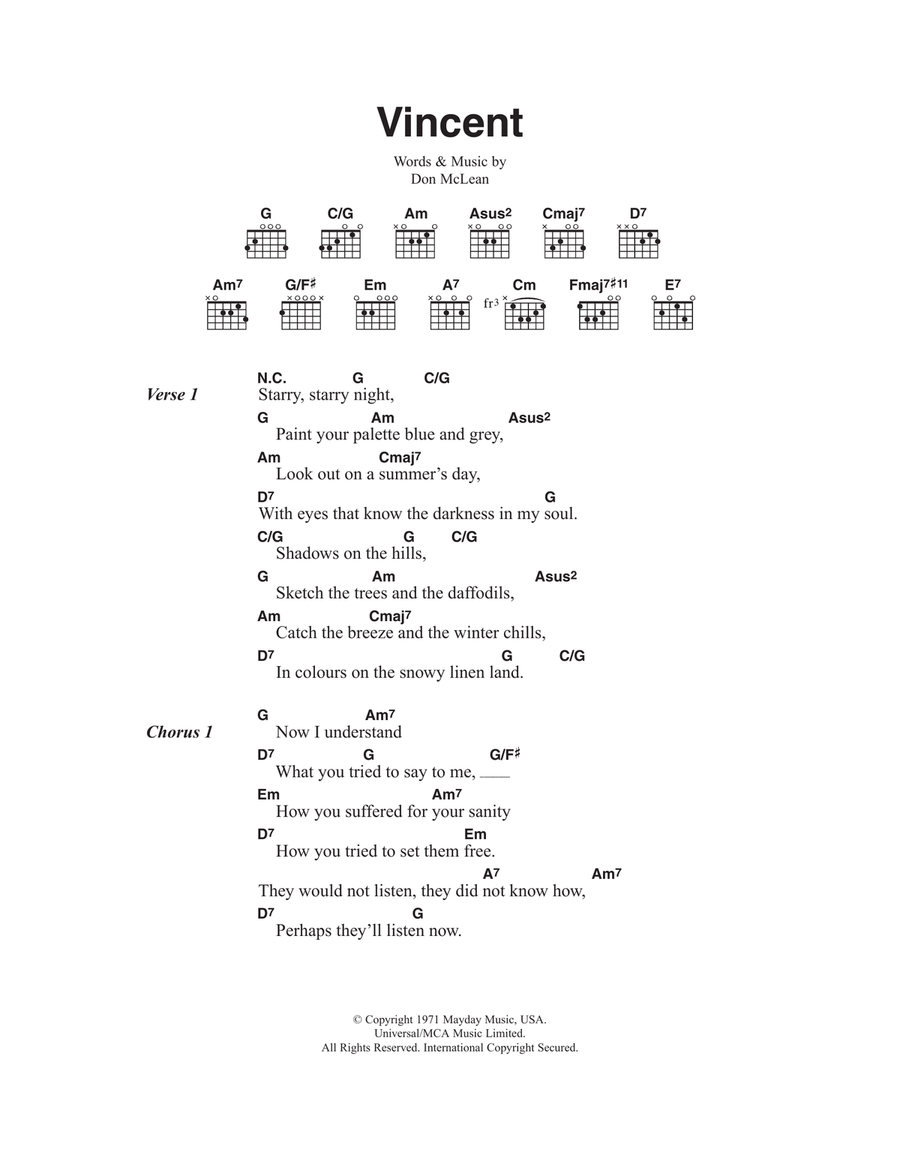 Vincent (Starry Starry Night) Guitar scores gallery preview page 1