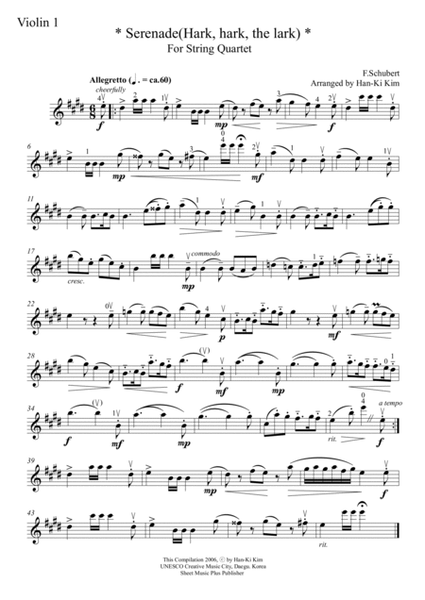 Serenade(Hark, hark, the lark) (For String Quartet) image number null