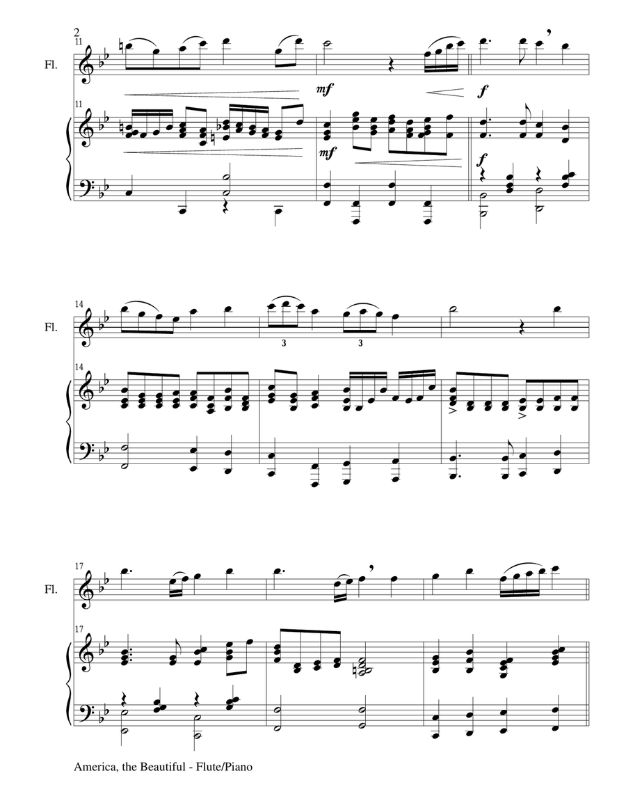 AMERICA, THE BEAUTIFUL (Duet – Flute and Piano/Score and Parts) Flute Solo scores gallery preview page 3