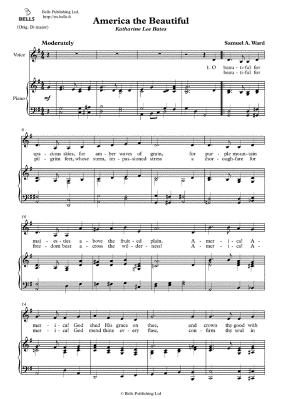 America the Beautiful (G Major) Voice Solo scores gallery preview page 1