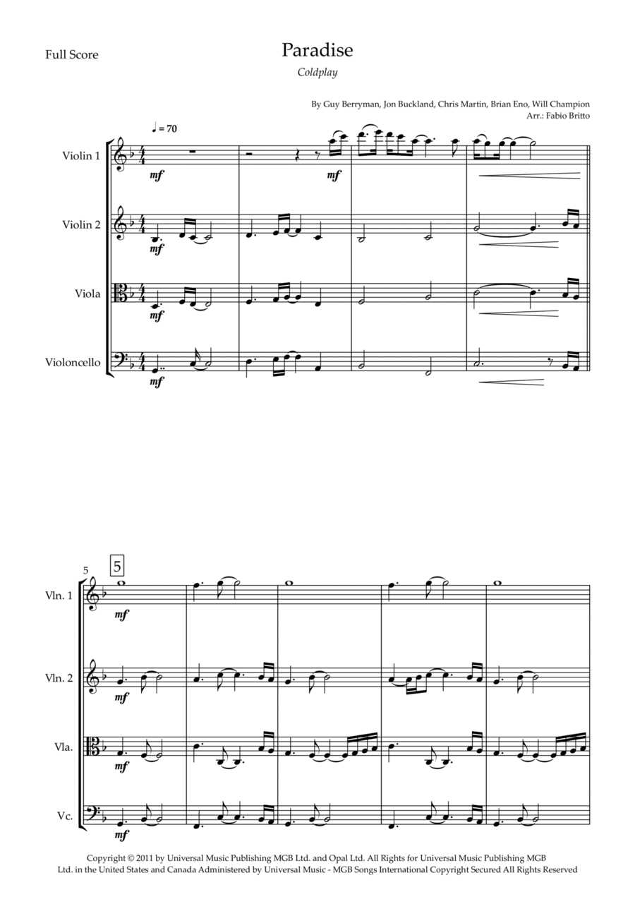 Paradise Paradise String Quartet scores gallery preview page 1