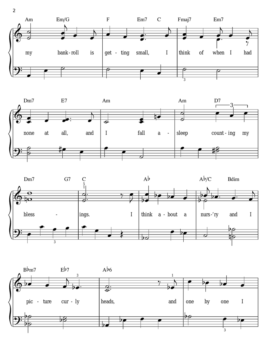 Count Your Blessings Instead Of Sheep Easy Piano scores gallery preview page 2