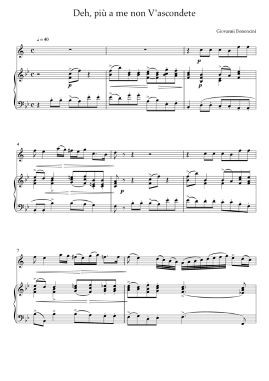 Giovanni Bononcini - Deh pi a me non v_asondete (Piano and Clarinet) Small Ensemble scores gallery preview page 2