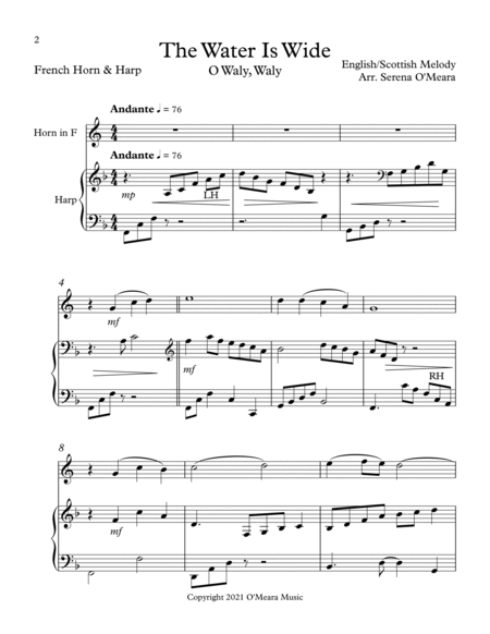 The Water Is Wide (O Waly, Waly), Duet for French Horn & Harp Horn - Digital Sheet Music