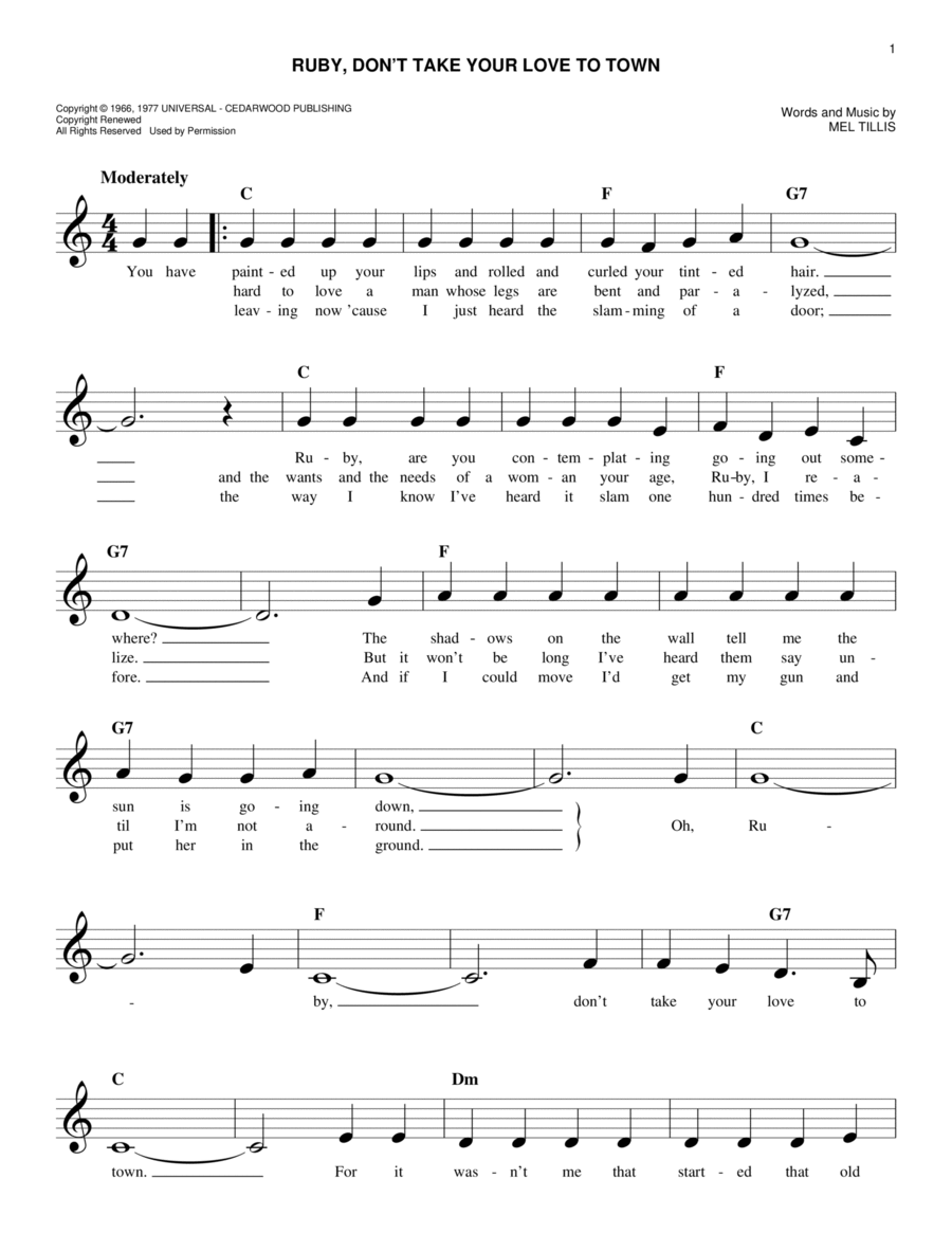 Ruby, Don't Take Your Love To Town Guitar scores gallery preview page 1