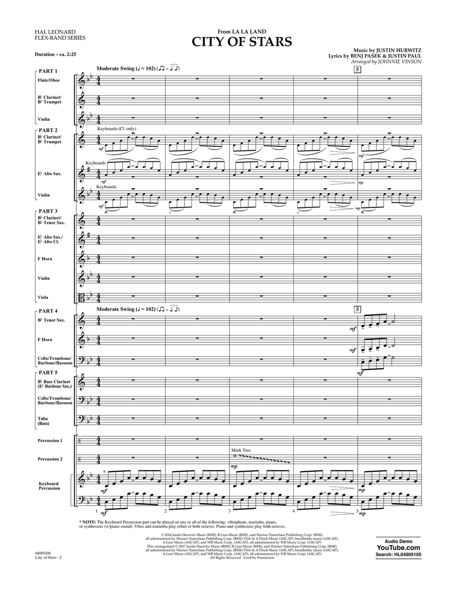 City of Stars (from La La Land) - Conductor Score (Full Score) Concert Band scores gallery preview page 2