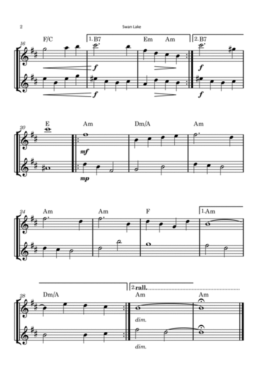 Swan Lake - Tenor Saxophone Duet with Chord Notations image number null