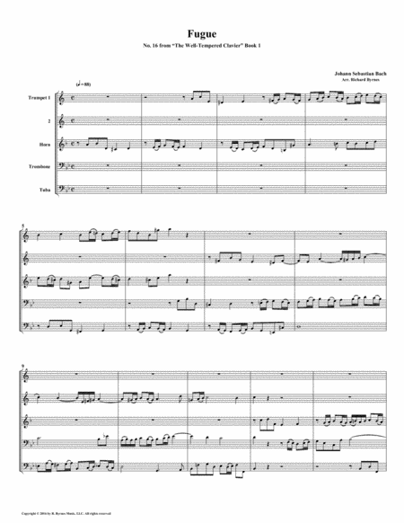 Fugue 16 from Well-Tempered Clavier, Book 1 (Brass Quintet) image number null
