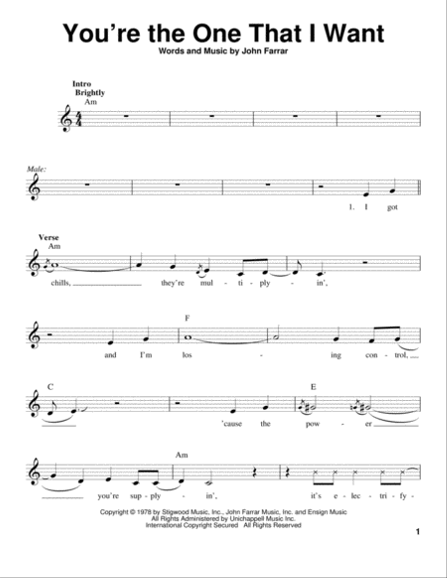 You're The One That I Want Voice scores gallery preview page 1